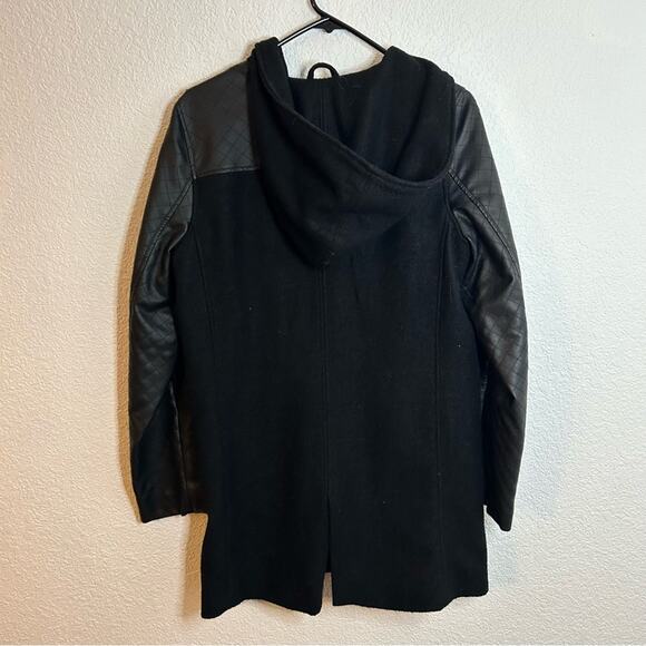 Jolt Faux Leather Sleeve Parka Hooded Womens Large Wool Blend Peacoat - Picture 5 of 10